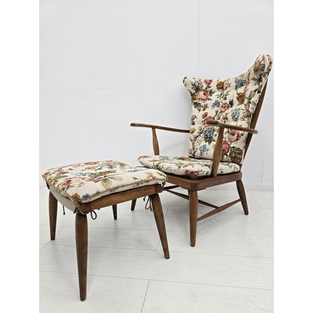 Set of Lounge Chair and Ottoman in Upholstered Walnut by Anna-Lülja Praun, Austria, 1950s For Sale - Image 18 of 18