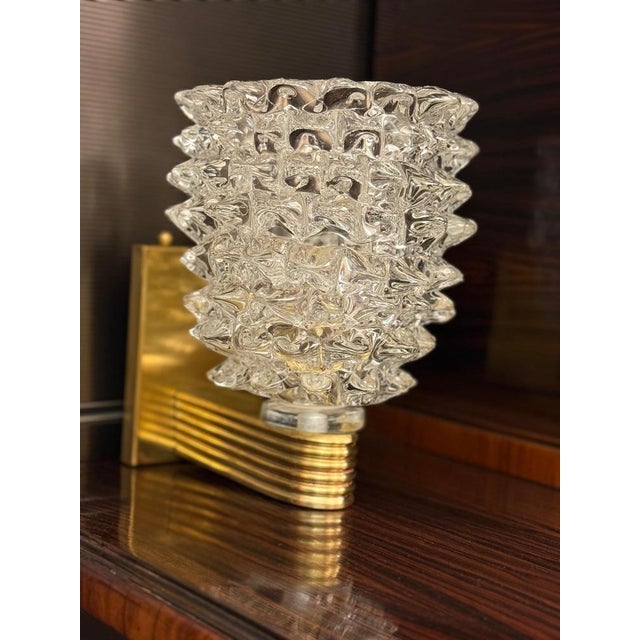 Art Deco Brass-Mounted Rostrato Murano Glass Sconces from Barovier, 1940s, Set of 2 For Sale - Image 6 of 10