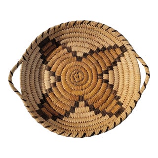 20th C Medium Hand Woven Hemp Tray With Handles For Sale