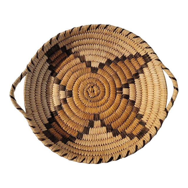 20th C Medium Hand Woven Hemp Tray With Handles For Sale