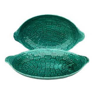 Large Green Majolica Platter Sarreguemines Digoin, Circa 1920 For Sale