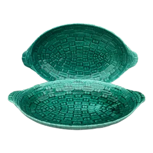 Large Green Majolica Platter Sarreguemines Digoin, Circa 1920