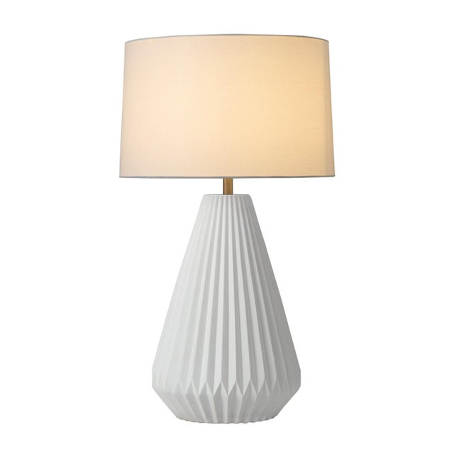 Contemporary 1960s Nova of California Concord Bone Porcelain 28" Table Lamp, White Walnut For Sale - Image 3 of 13