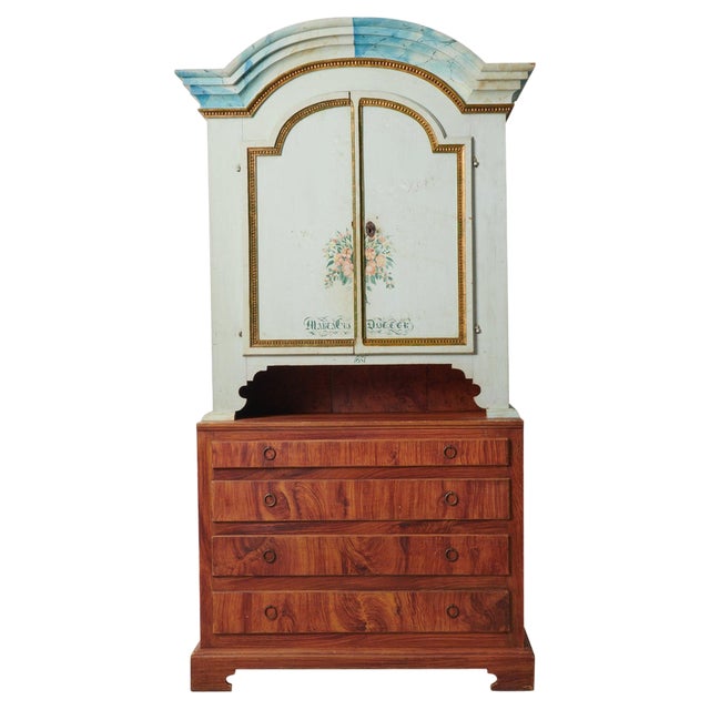 Antique Northern Swedish Tall Pine Rococo Country Cabinet For Sale