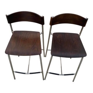 Vintage Italian Chrome and Walnut Altek Barstools - a Pair For Sale