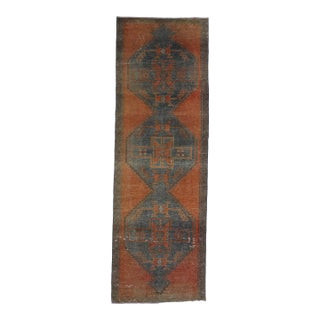 1970s Vintage Handmade Wool Cotton Orange Runner Rug For Sale