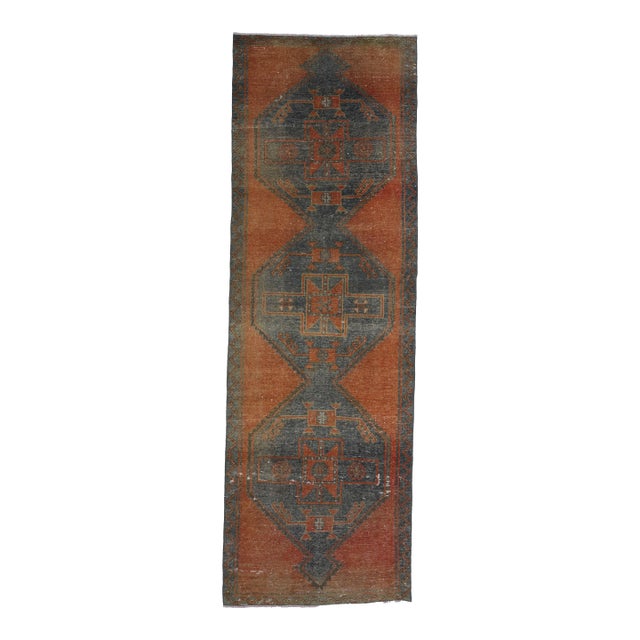 1970s Vintage Handmade Wool Cotton Orange Runner Rug For Sale