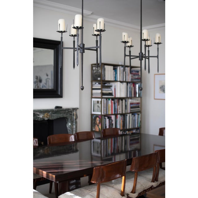 This Chandelier is black iron and has two hanging fixtures for candles. It is from a Karmelian monastery in Germany in the...