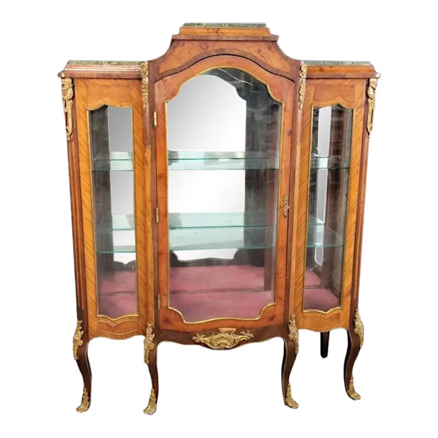 Antique Louis XVI Style French Vitrine With 3 Glass Doors For Sale