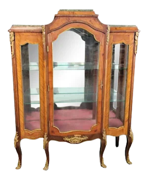 Antique Louis XVI Style French Vitrine With 3 Glass Doors