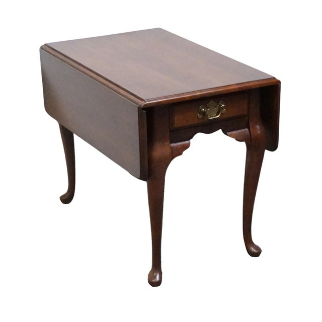 Traditional Bassett Furniture Solid Cherry Traditional Style 34" Drop Leaf Accent End Table For Sale - Image 3 of 16