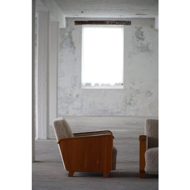 Art Deco Swedish Lounge Chairs in Elm & Lambswool, 1930s, Set of 2 For Sale - Image 17 of 18
