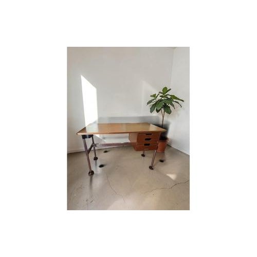 Vintage Modern Desk in Wood and Chromed Metal, 1970s, in Good conditions. Designed 1950 to 1959