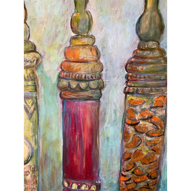 Mid-Century Expressionist Still Life of Fruit Filled Bottles Acrylic Painting For Sale - Image 10 of 11