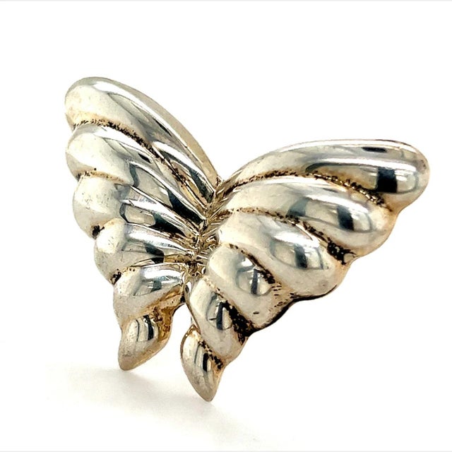 Metal 1990s Tiffany & Co Estate Puffed Butterfly Brooch Pin Sterling Silver For Sale - Image 7 of 10