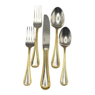 Service for 16! Yamazaki "Tasha" Gold Accent Stainless Luxury Flatware (80-Pieces / 16 Place Settings) Late 20th Century For Sale