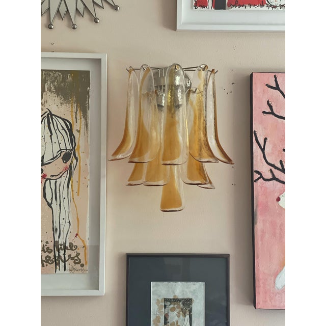Murano Wall Sconces in Amber and Clear Glass, Set of 2 For Sale - Image 3 of 13