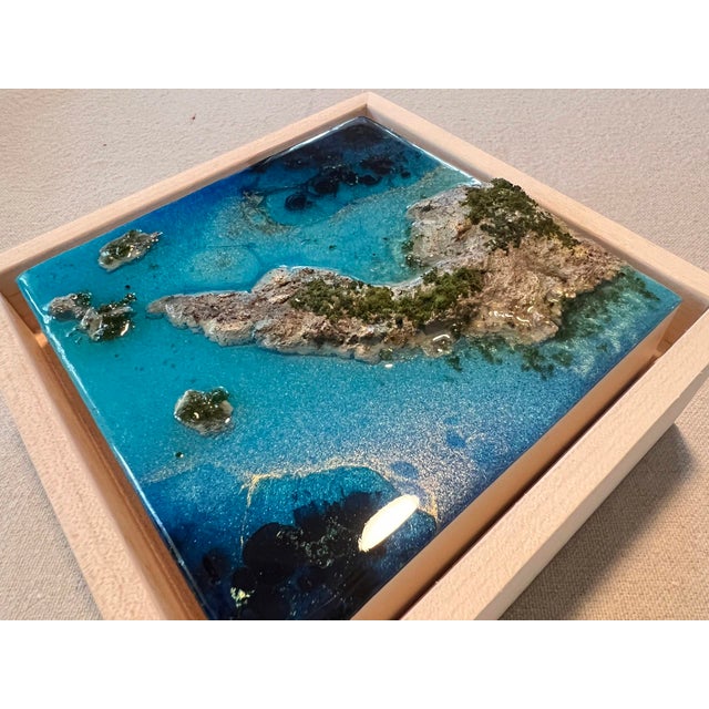 Flying Over the Ocean #1 by Ana Hefco | Layered Tinted Resin & Mixed Media on Wood Panel Abstract ocean landscape. For Sale - Image 4 of 5