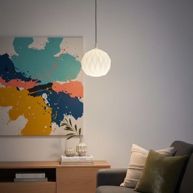 Mid-Century Modern Scandinavian Style White Acrylic Origami Pendant Lamp, 1960s For Sale - Image 10 of 12