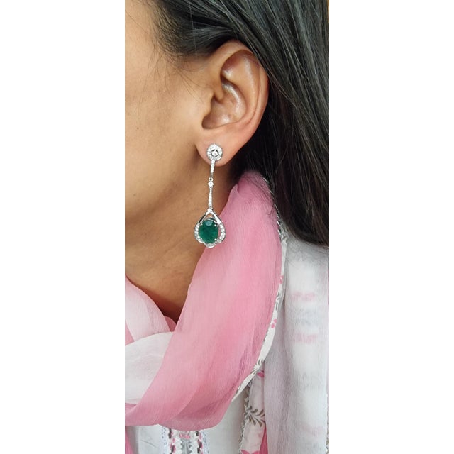 2020s Natural Zambian Emerald Earrings With Diamonds and 14k Gold For Sale - Image 5 of 8