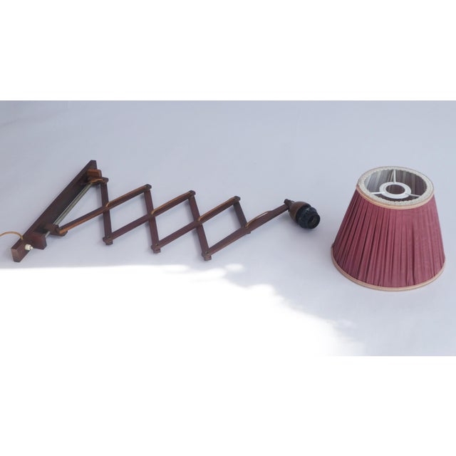 Wood Mid-Century Teak Accordion Lamp with Red Pleaded Shade, 1960s For Sale - Image 7 of 12