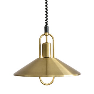 Danish Brass Rise and Fall Pendant Lamp, 1970s For Sale