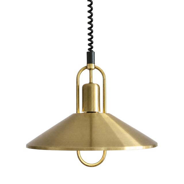 Danish Brass Rise and Fall Pendant Lamp, 1970s For Sale