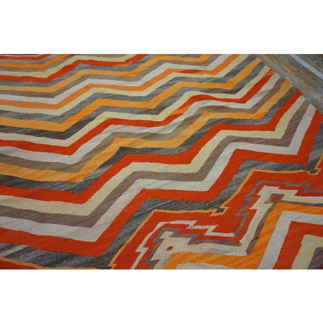 1880s Multicolor Chevron Antique American Navajo Rug 5'5" X 7'2" Flatweave Wool Carpet For Sale In New York - Image 6 of 18