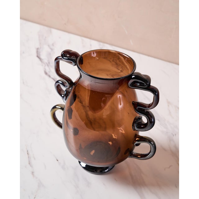 Contemporary Sculptural Serpintine “Venetian Vase” Decorative Vase by Casa in Amber Handblown Glass For Sale - Image 3 of 17
