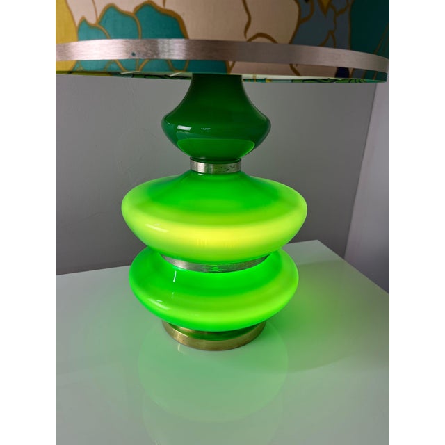 Glass Green Table Lamp with Luminous Glass Base and Floral Shade from Doria For Sale - Image 7 of 11
