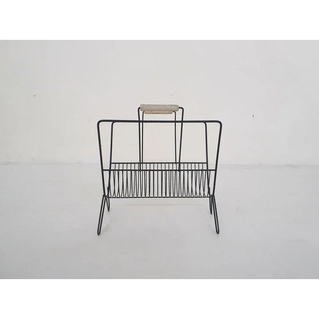 Mid-Century Black Metal Magazine Rack, Netherlands, 1950s For Sale - Image 3 of 5