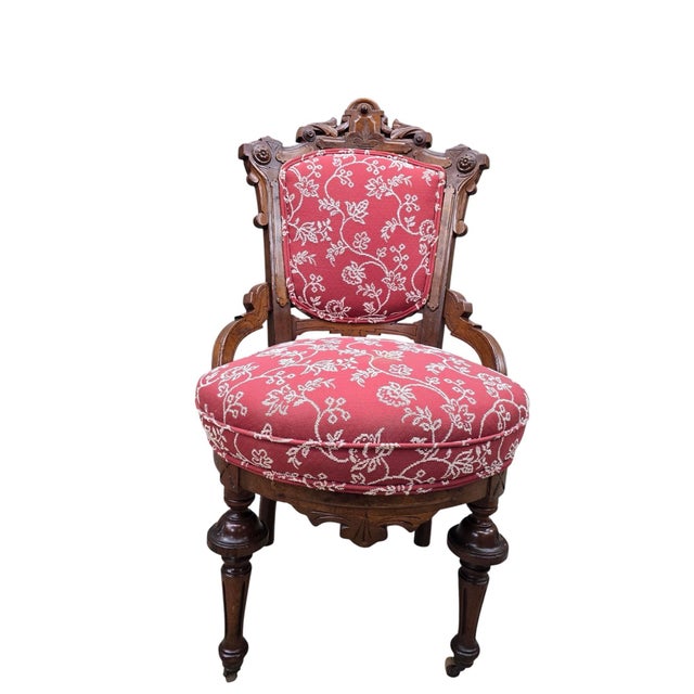Wood Antique Victorian Carved Walnut Parlor Chairs - Pair For Sale - Image 7 of 12