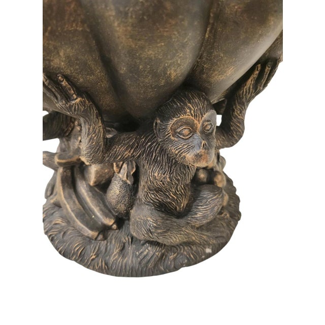 Vintage Large 3 Monkey Scalloped Palm Beach Regency Decorative Fruit Bowl Table Top Decor For Sale In West Palm - Image 6 of 8