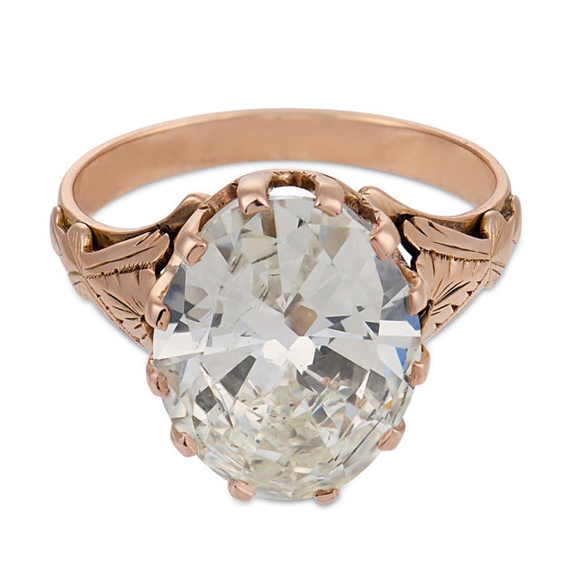 Victorian Early 20th Century Victorian Gia 4.06 Carat Oval Cut Diamond 12k Rose Gold Engagement Ring, Size 5.5 For Sale - Image 3 of 8