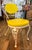 Vintage 1960s 5-piece white cast iron and marble patio set with bright yellow, vinyl seat and back cushions. White painted...