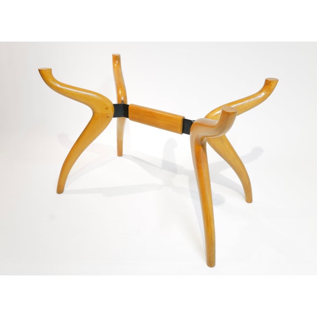 Sculptural Mid-Century Modern Glass-Top Dining Table with Curved Wood Base For Sale - Image 12 of 18