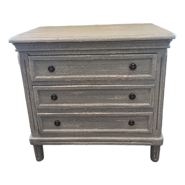Vintage Rustic 3 Drawer Distressed Blue Gray Dresser For Sale