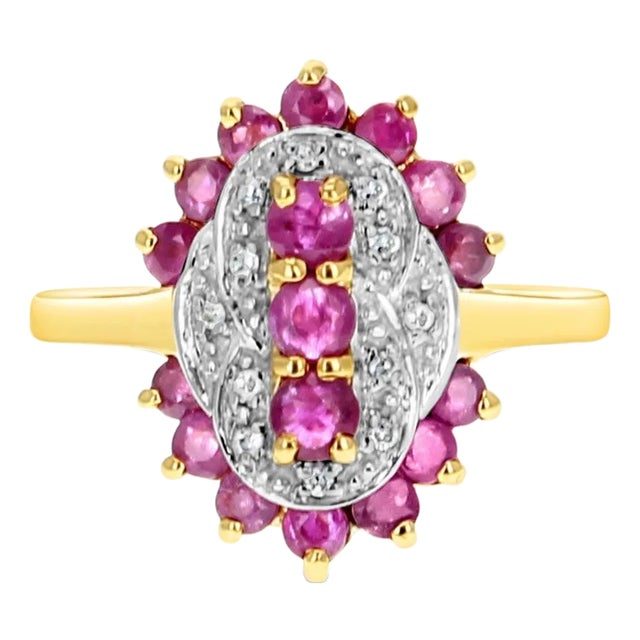 Vintage Style Diamond Sapphire or Ruby Ring 10k Yellow Gold, Size 4 For Sale