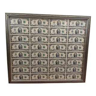 Uncut 1995 $2 Bills (32) - Double Sided Glass Frame For Sale