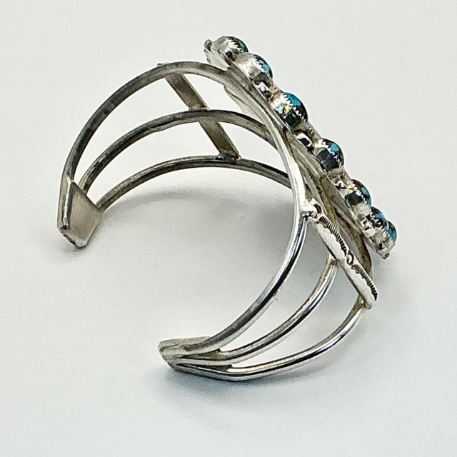 1970s Vintage Southwestern Dine’ Navajo Ben Touchine Turquoise & Sterling Large Cuff Bracelet - 7” For Sale - Image 4 of 11