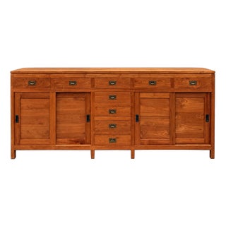 Large Teak Sideboard with Sliding Doors and Drawers For Sale