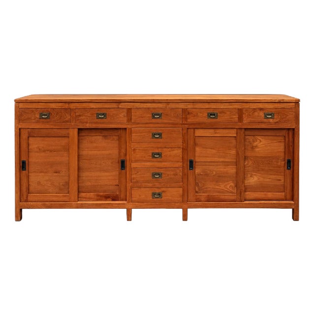 Large Teak Sideboard with Sliding Doors and Drawers For Sale