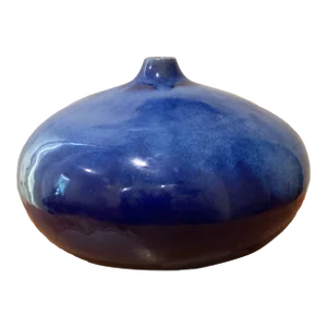 Vintage Stoneware Vase in a Round Form With a Short Cylinder Formed Neck Rich Blue Hare’s Fur Glaze