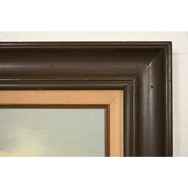 Bob Ross Style Original Signed Lakeside Mountain Landscape Oil Painting in Carved Wood Frame For Sale - Image 11 of 16