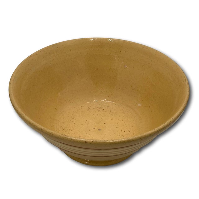 Nice Antique 10 Inch Cream & Brown Color Banded Yellow Ware Kitchen Batter Mixing Bowl Circa Late 1800s For Sale - Image 4 of 15