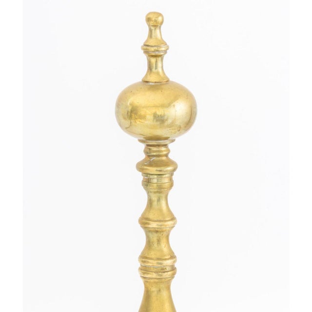 Pair of American Federal Style Brass Andirons. 19.5" H x 9" W x 19" D. Provenance: From a Connecticut Estate.