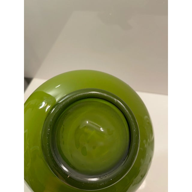 Boho Chic Olive Green Vase With White Flower Top For Sale - Image 4 of 12