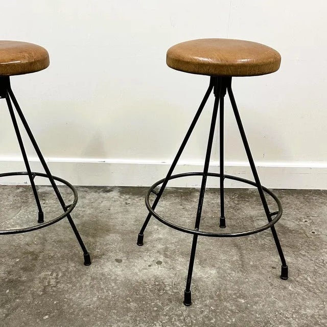Vintage French Industrial Metal Frame Bar Stools, 1970s, Set of 2 For Sale - Image 4 of 13