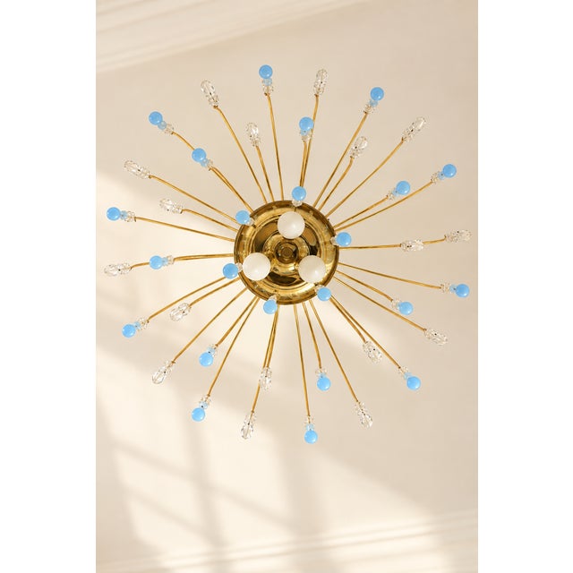 1970s Vintage Chandelier with Blue Teardrop Crystals, 1970s For Sale - Image 5 of 10