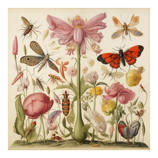20' X 20' 'Insects and Flowers' Botanical Print, 'Hortus Floridus' Style, Unframed For Sale